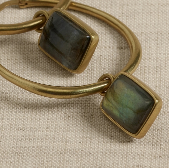 NWT Beautiful Banana Republic Genuine Labradorite Stone Hoop Earrings - Picture 2 of 6